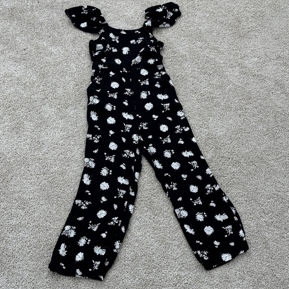 LOFT Black and White Floral Jumpsuit